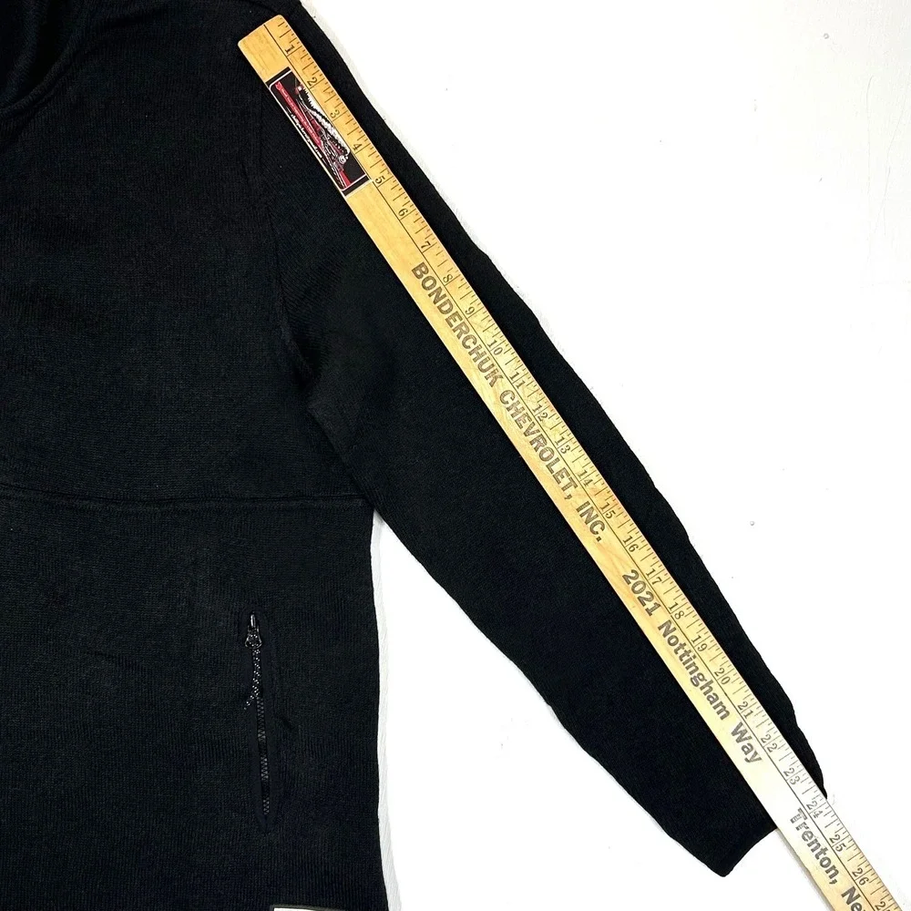 LL Bean Mens Sweater Fleece Quarter Zip Pullover Black Sherpa Lined Medium